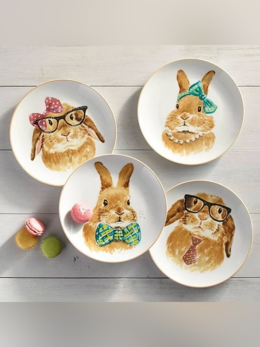 Set Of 4 Pier 1 Imports Rabbits Bunnies 8" Porcelain Plates Cottagecore Decor